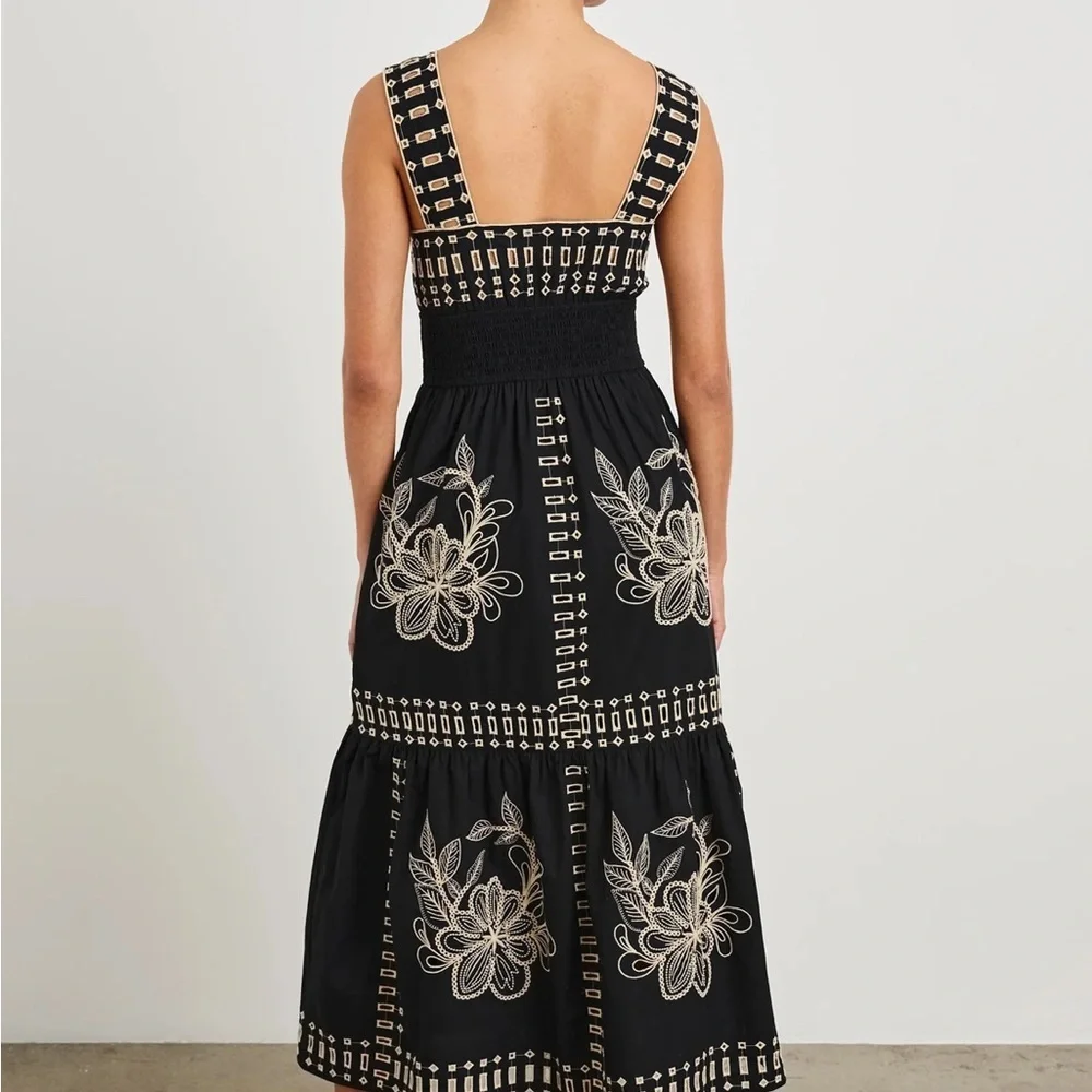 NWT RAILS Fawn Midi Dress Black Tan Embroidered - Picture 2 of 7